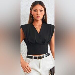 Ruched Black Sleeveless Shirt